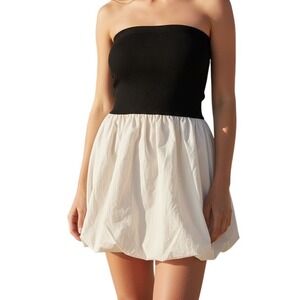 Wild Fable Strapless Bubble Hem Mini Dress Black Cream XXL